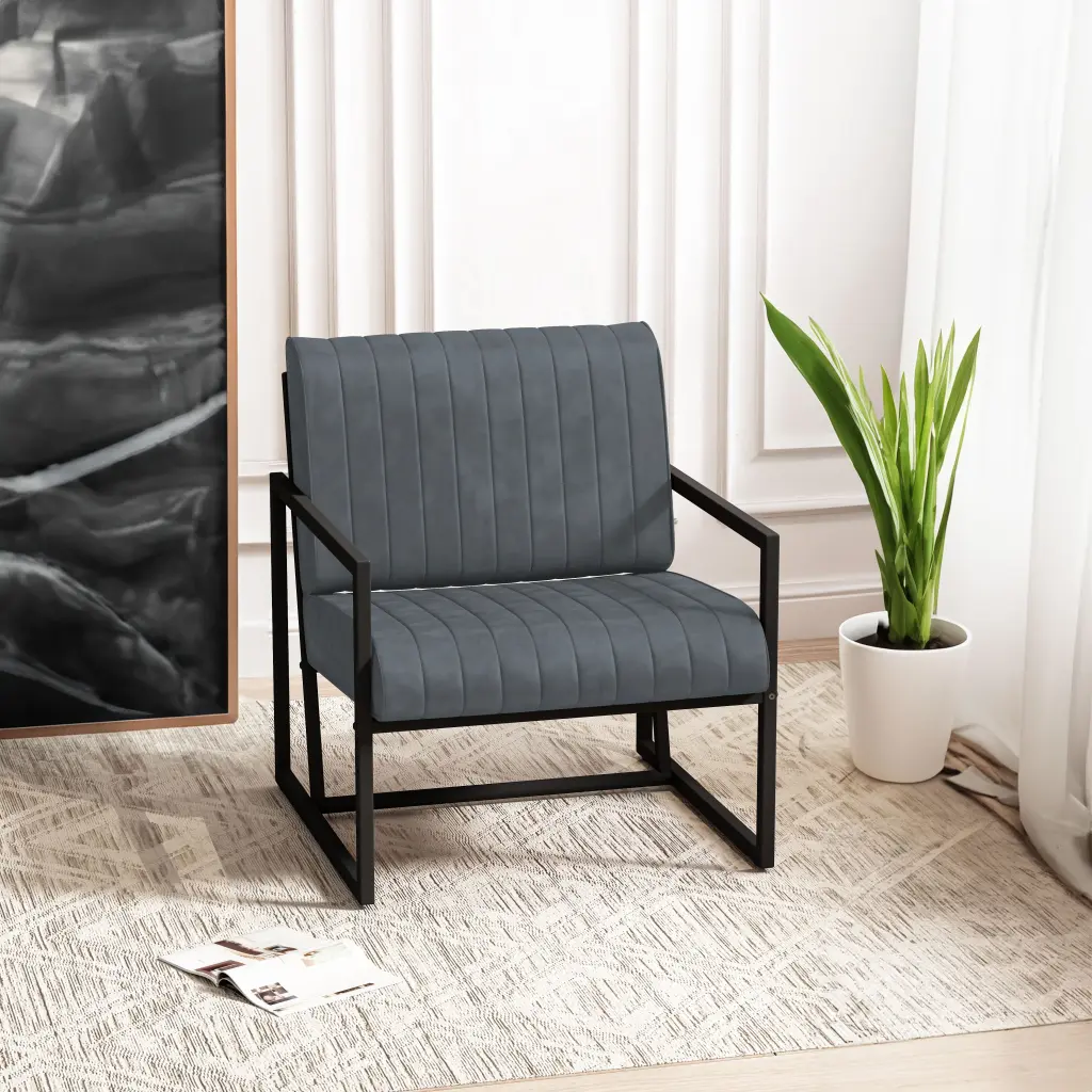 Modern Fashion PU Leather Highlight Armchair Metal Frame Extra Thick Cushion spribung