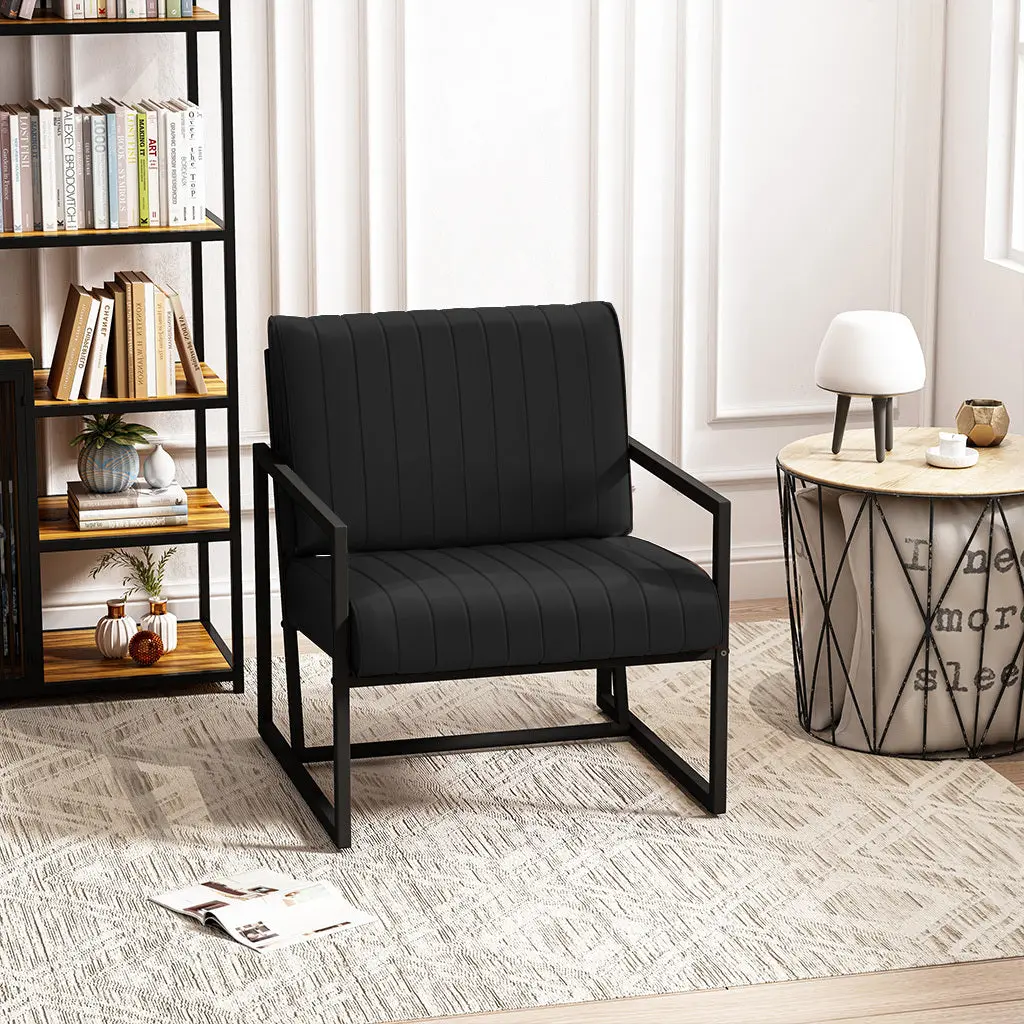 Modern Fashion PU Leather Highlight Armchair Metal Frame Extra Thick Cushion spribung