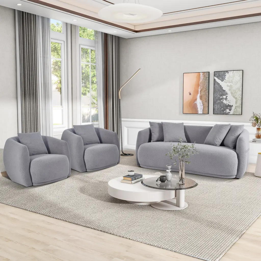 Modern Upholstered Armchair Set Living Room and Bedroom Comfortable Cushions u_style
