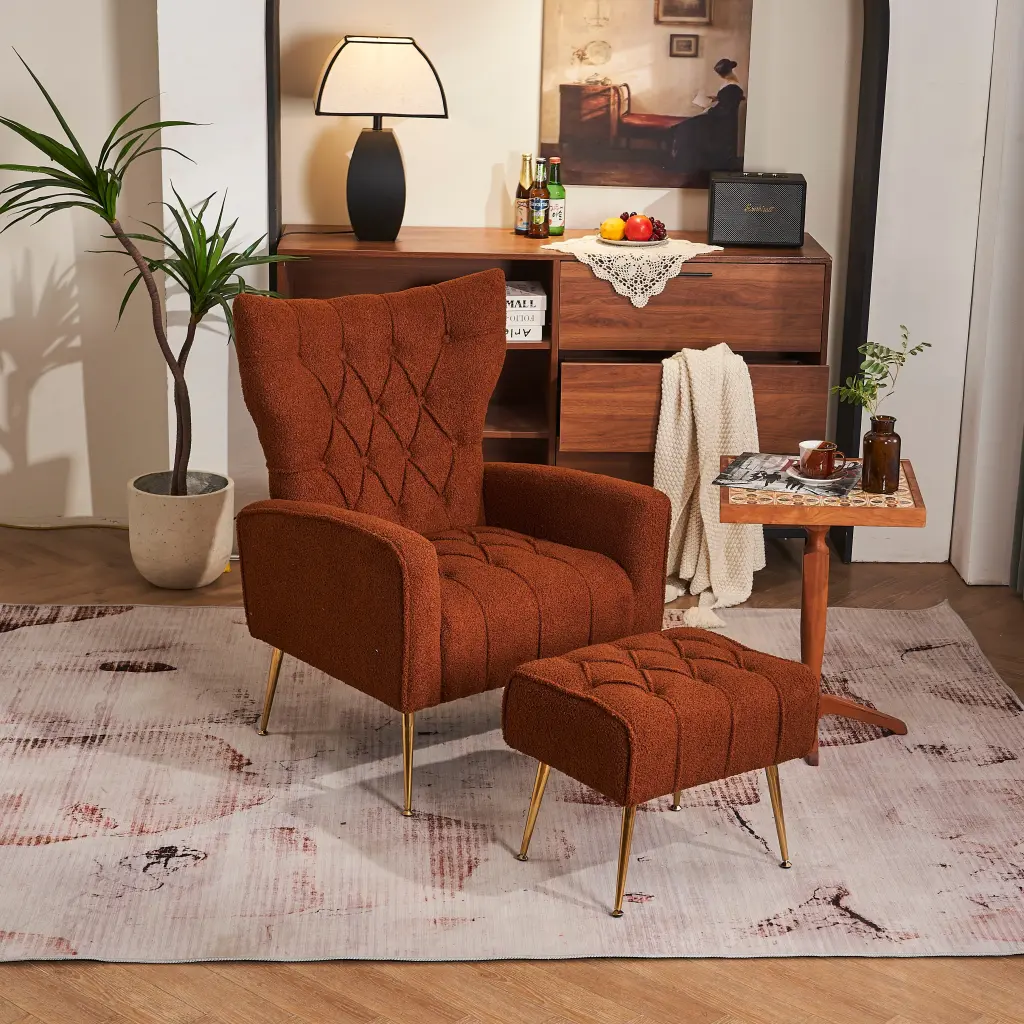 Modern Accent Chair Ottoman Comfy Armchair Living Room Bedroom or Office xr-1361