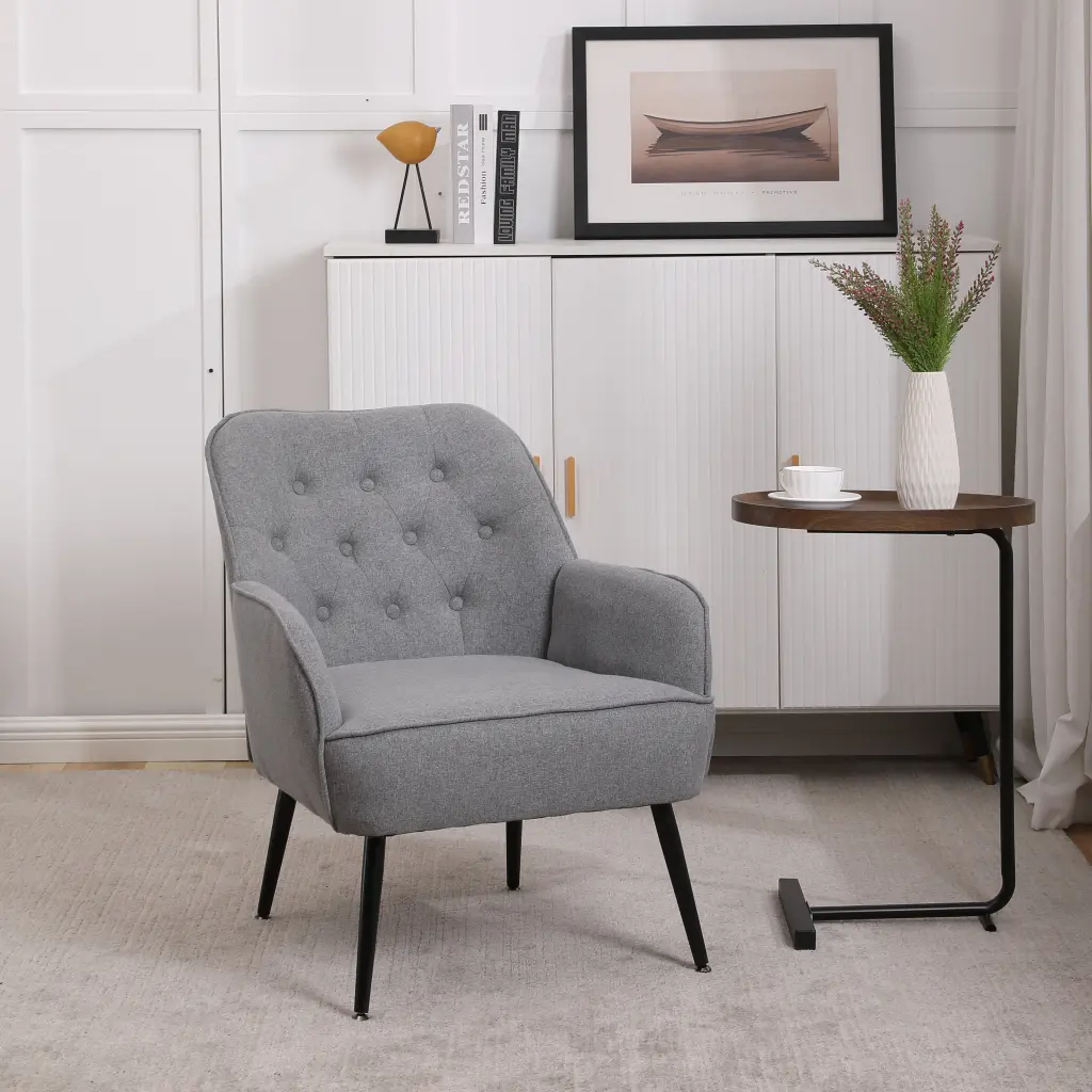 Modern Mid Century Chair Linen Sherpa Armchair Living Room Bedroom xr-1361