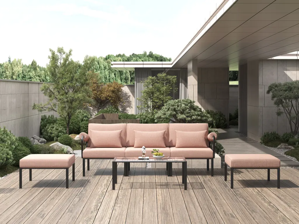 Rajni Patio Armless Chair Pink Upholstery Black Finish - Outdoor Comfort acme onsite store