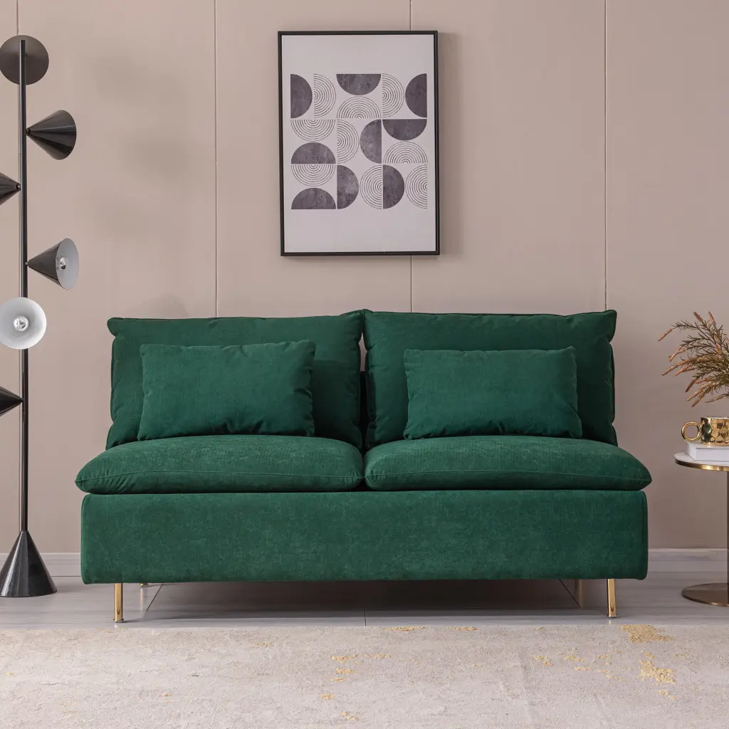 Modern Armless Loveseat Couch Emerald Cotton Linen Settee Bench senge