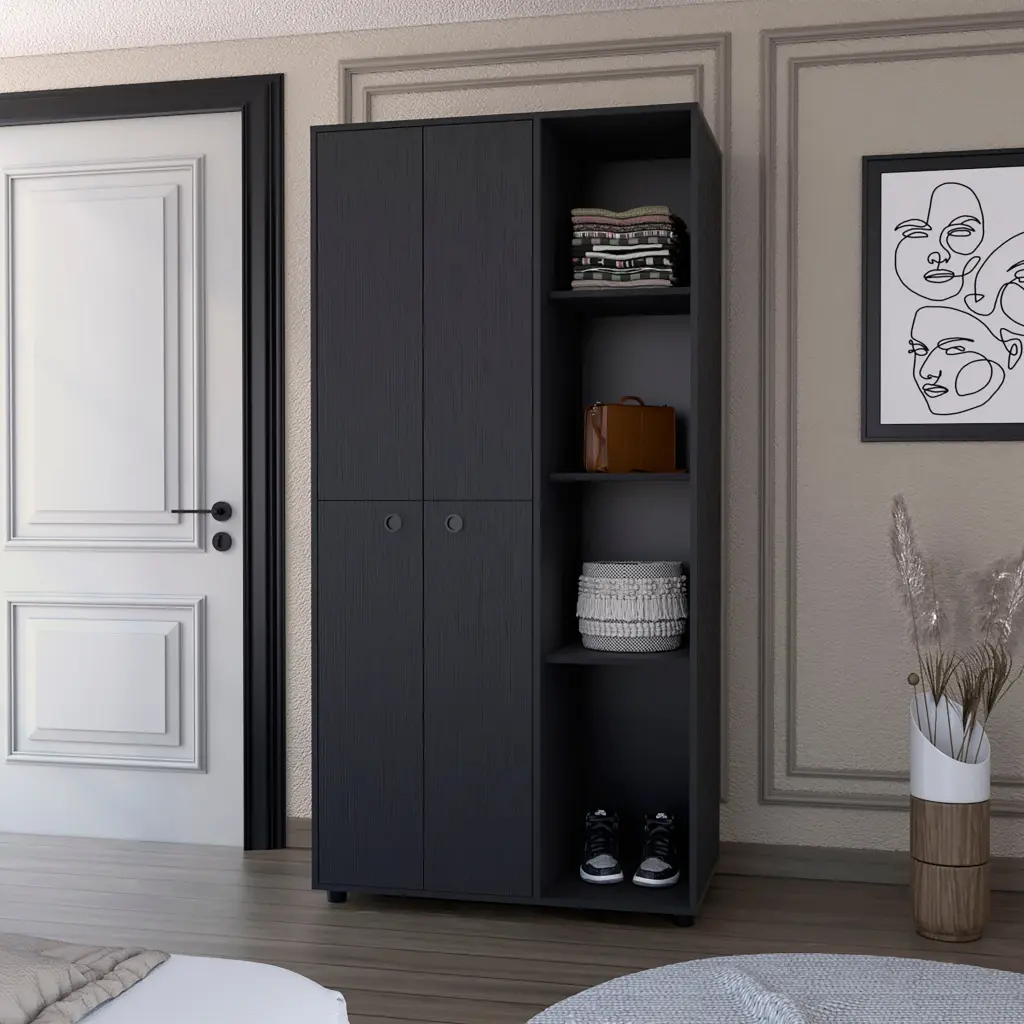Black 1 Drawer Armoire Closet Bedroom Wood Wardrobe furniture max