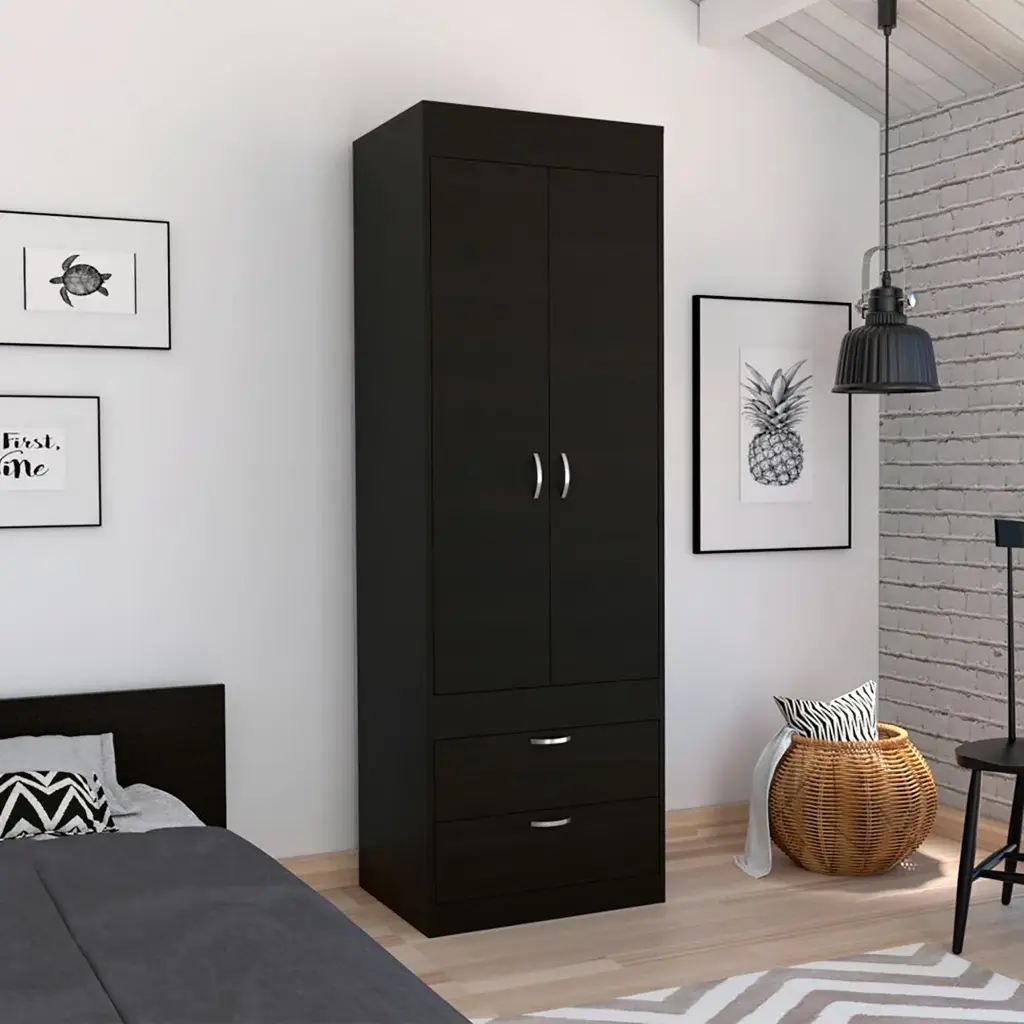 Black Wengue 2 Drawer Armoire Black Bedroom Particle Board Storage furniture max