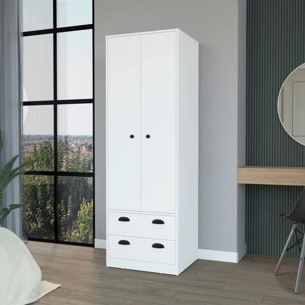 Westminster 2 Door 2 Drawer Armoire Hanging Rod White furniture max