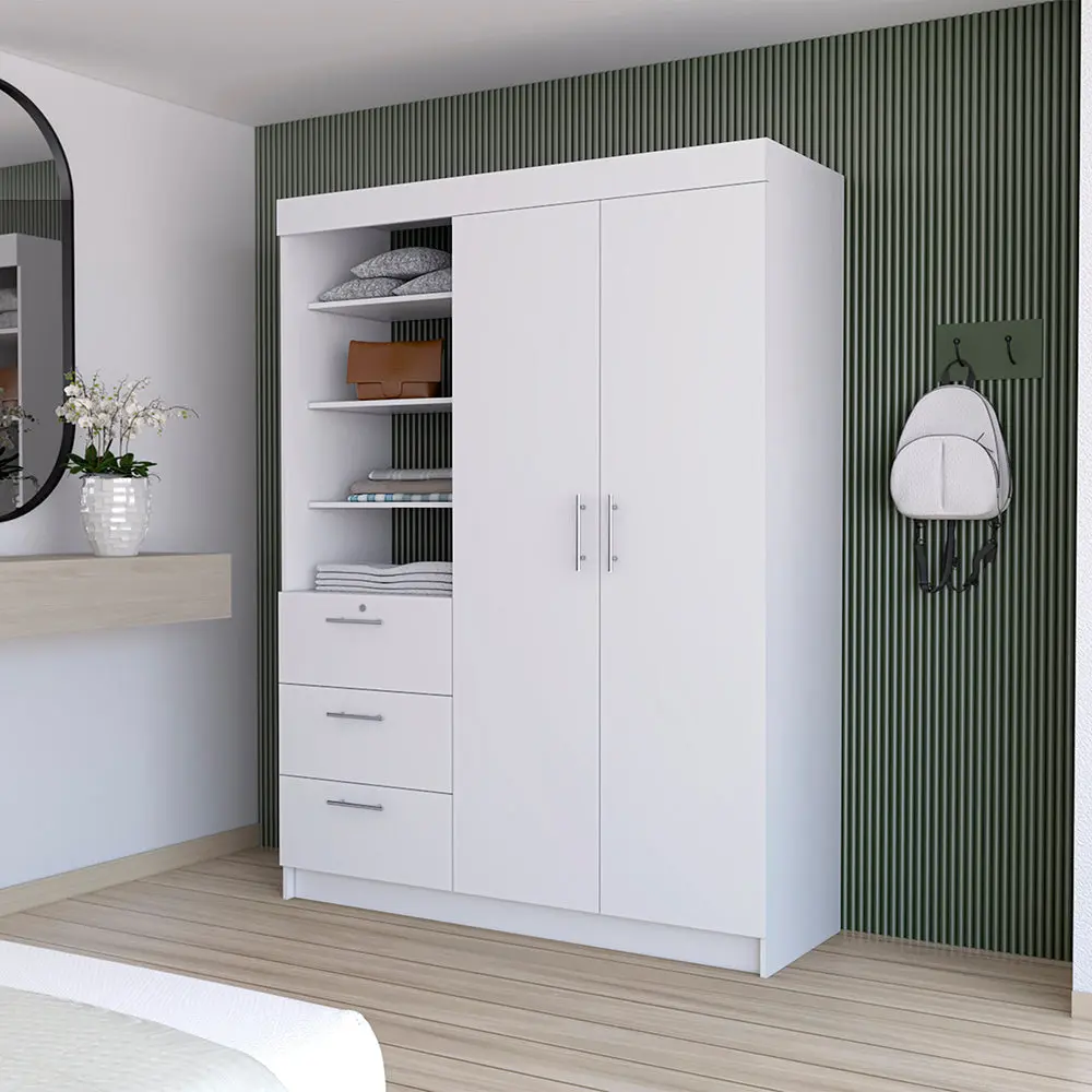White 3 Drawer Armoire Wooden Bedroom Storage Furniture furniture max
