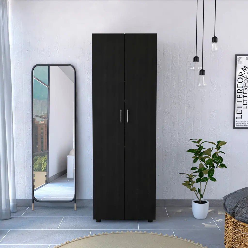 Aurora Armoire Two Interior Shelves Rod Double Door Black rta mubles colombia