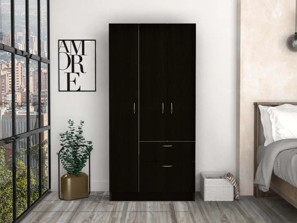 Primavera Armoire Double Door Cabinets One Drawer Metallic Rod Five Shelves rta mubles colombia