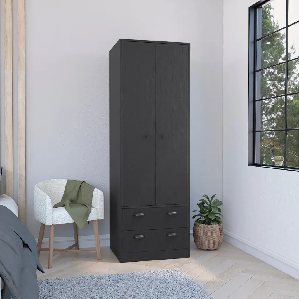 Armoire 70 Inches High 2 Drawers And 2 Doors Black Bedroom Modern Cabinet rta muebles colombia