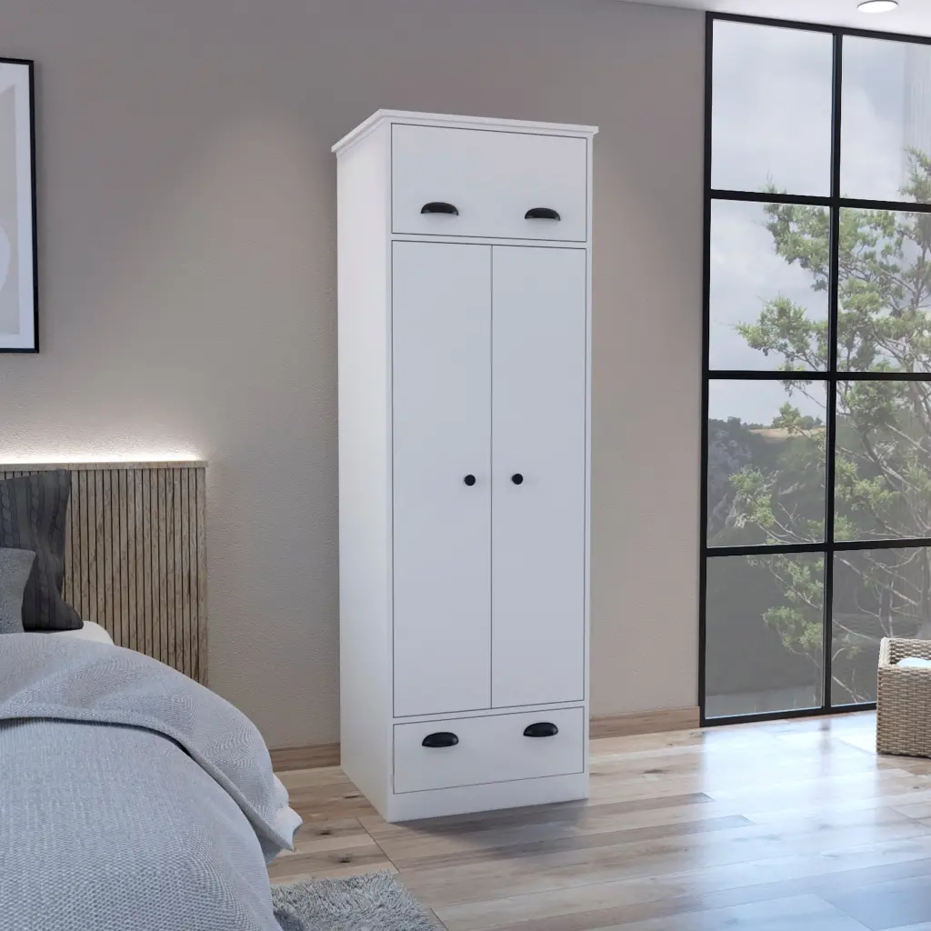 Falkland Armoire 1 Drawer And 1 Hinged Drawer Handles White Finish rta muebles colombia