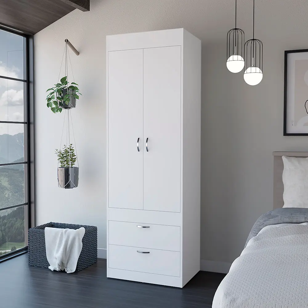 Armoire Tarento Two Drawers White Finish White Particle Board treevol furniture