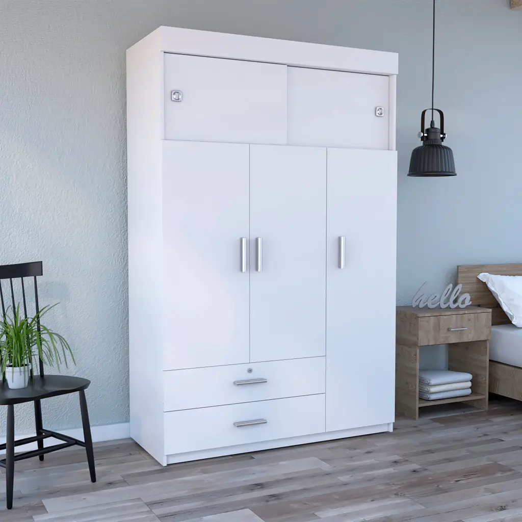 Chile Armoire Rod Three Door Cabinet and Two Drawers Adjustable Shelves tuhome