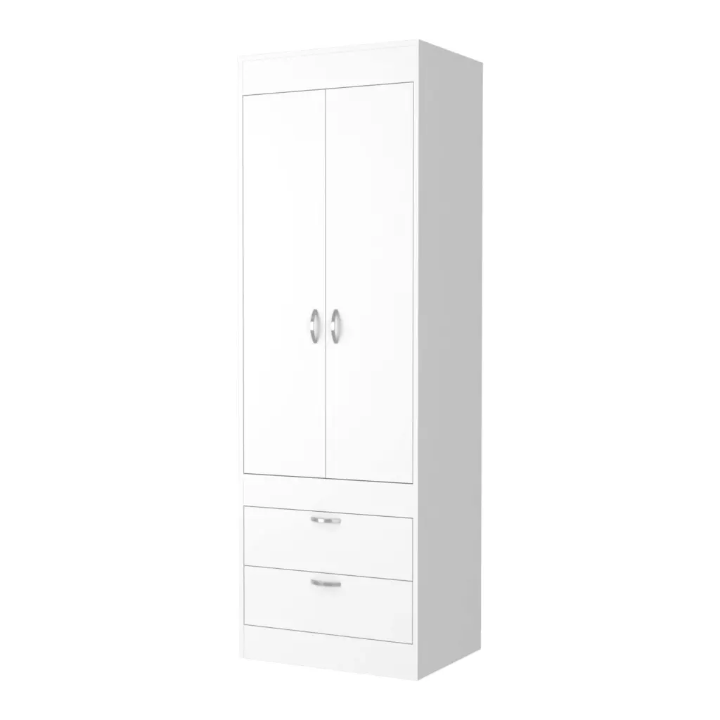 Alabama Armoire One Large Cabinet Two Drawers White Mdf Engineered Wood fm furniture