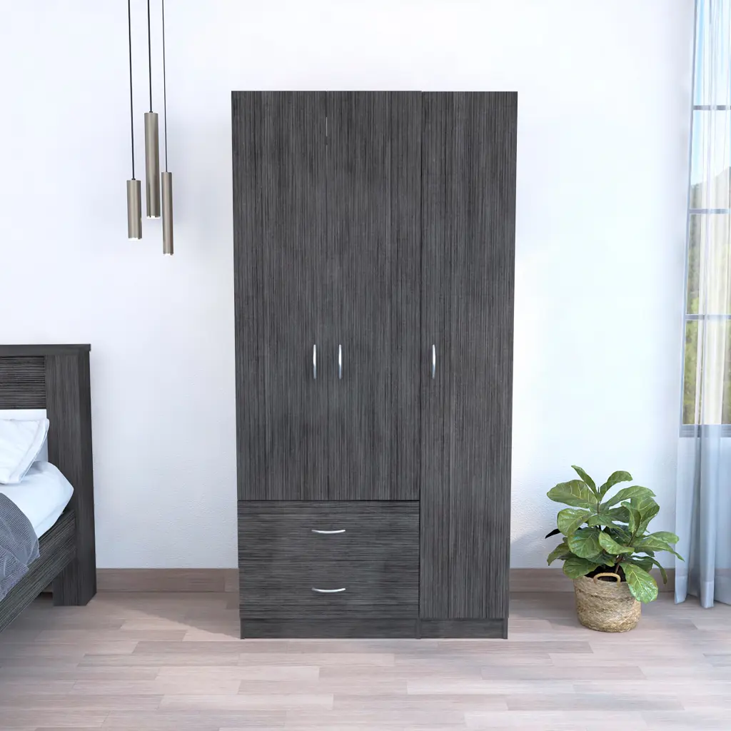 Rowaton 2 Drawer 3 Door Armoire Smokey Oak Gray Office Storage furniture max