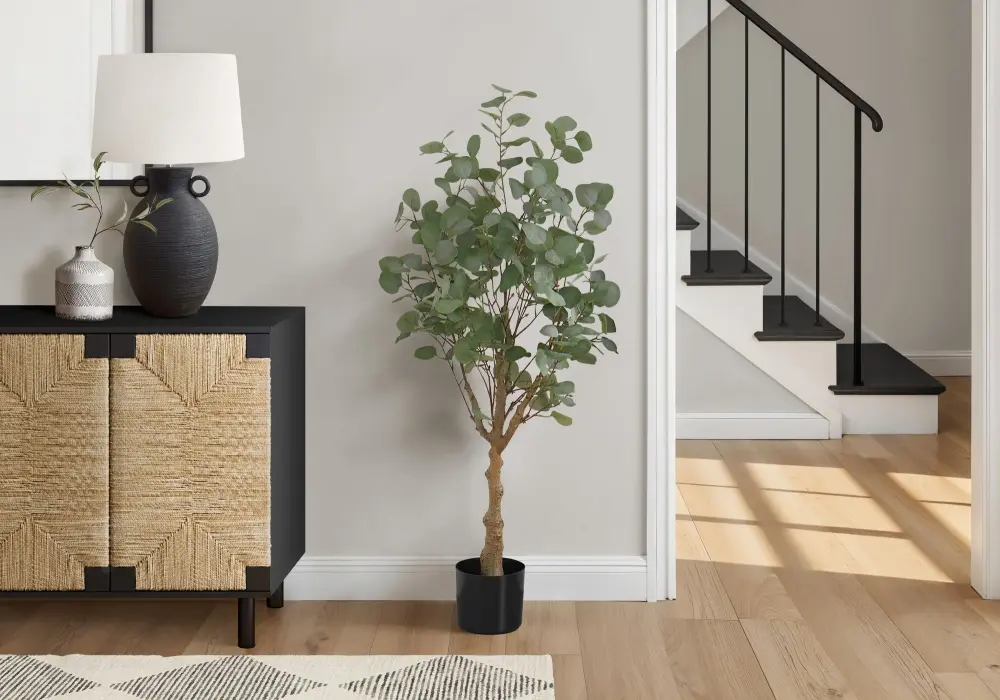 46" Tall, Artificial Plant, Eucalyptus Tree, Indoor, Faux, Fake, Floor, Greenery, Potted, Decorative - Green / Midnight Re...
