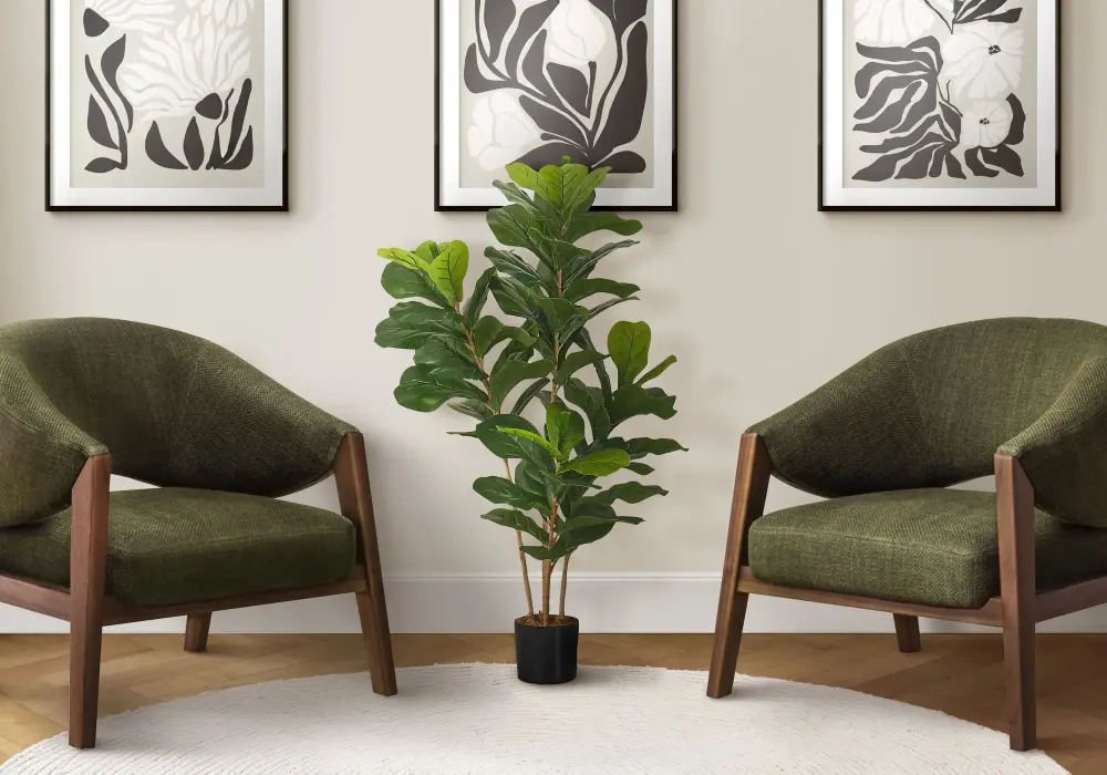 41" Towering, Artificial Plant, Fiddle Tree, Indoor, Faux, Fake, Floor, Greenery, Potted, Real Touch, Decorative - Green /...