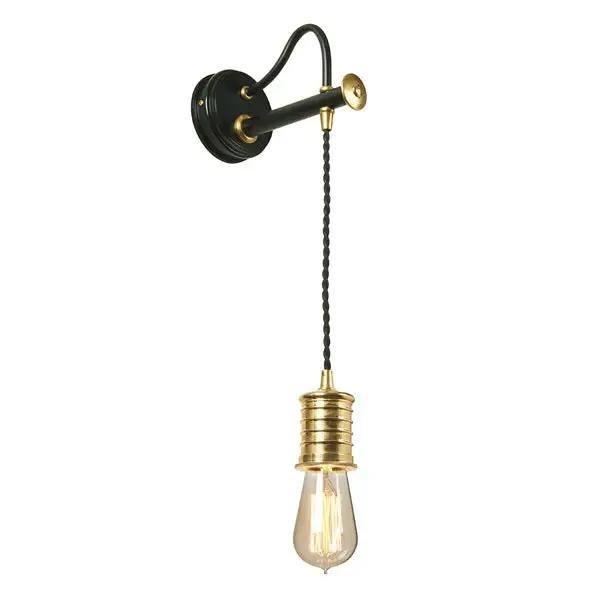 Douille 1 Light Wall Light - Black & Reflective Brass UV Protective Coating