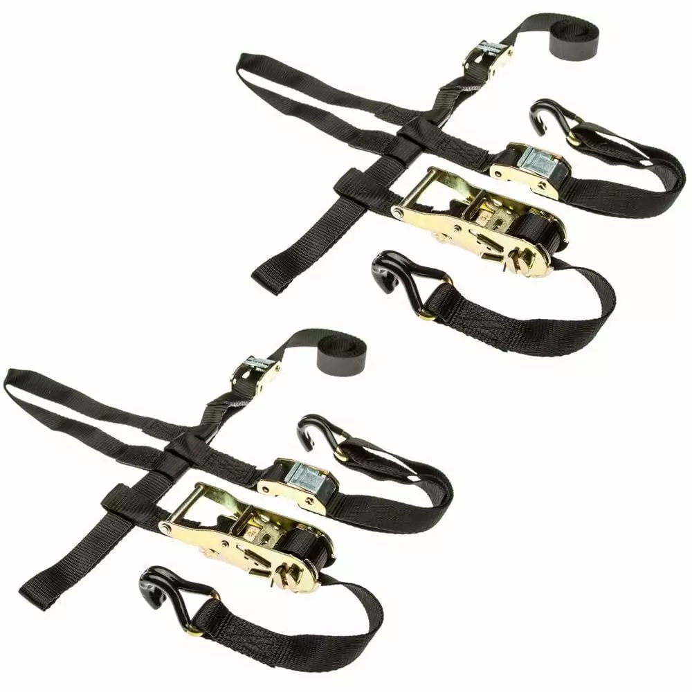 2-Pack ATV UTV Wheel Anchor Bonnet Ratcheting Tie Down Straps 2