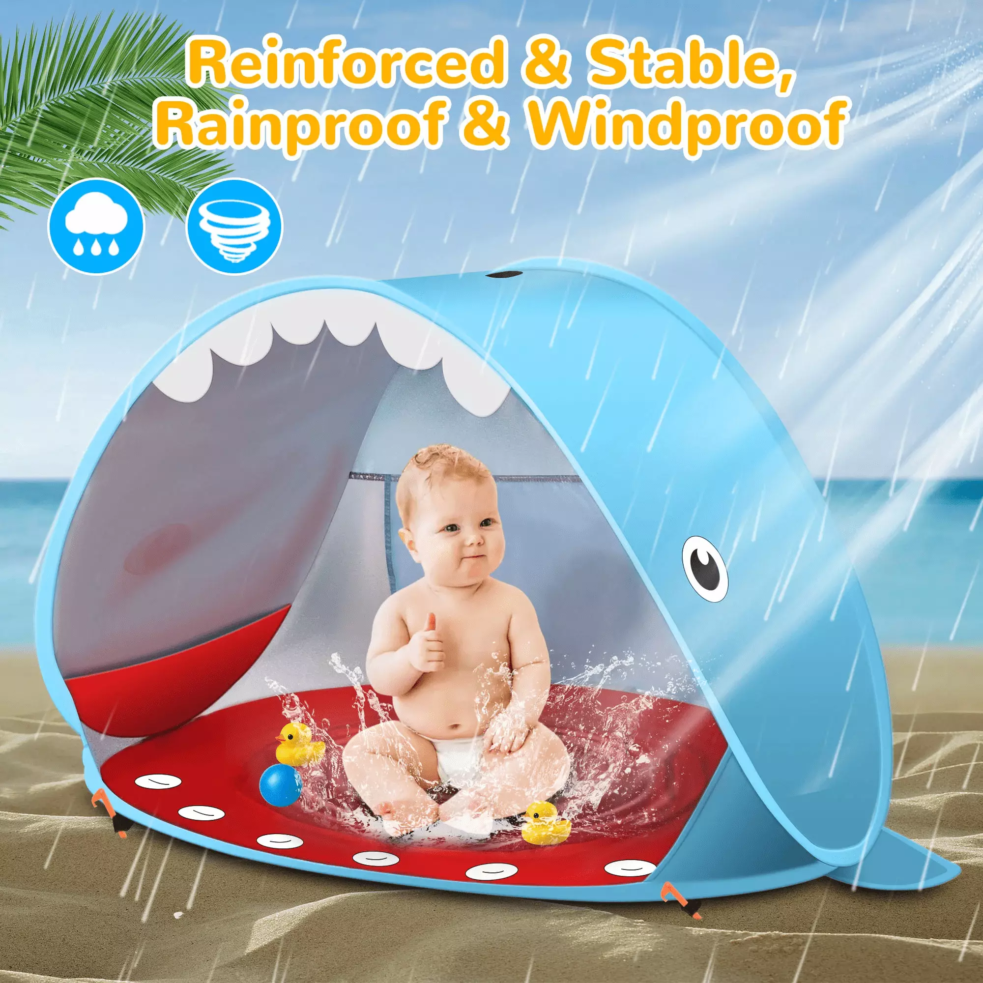 Uervoton Baby Beach Tent UPF 50+ UV Protection Portable Pop Up Play Tent Toddlers Blue Whale