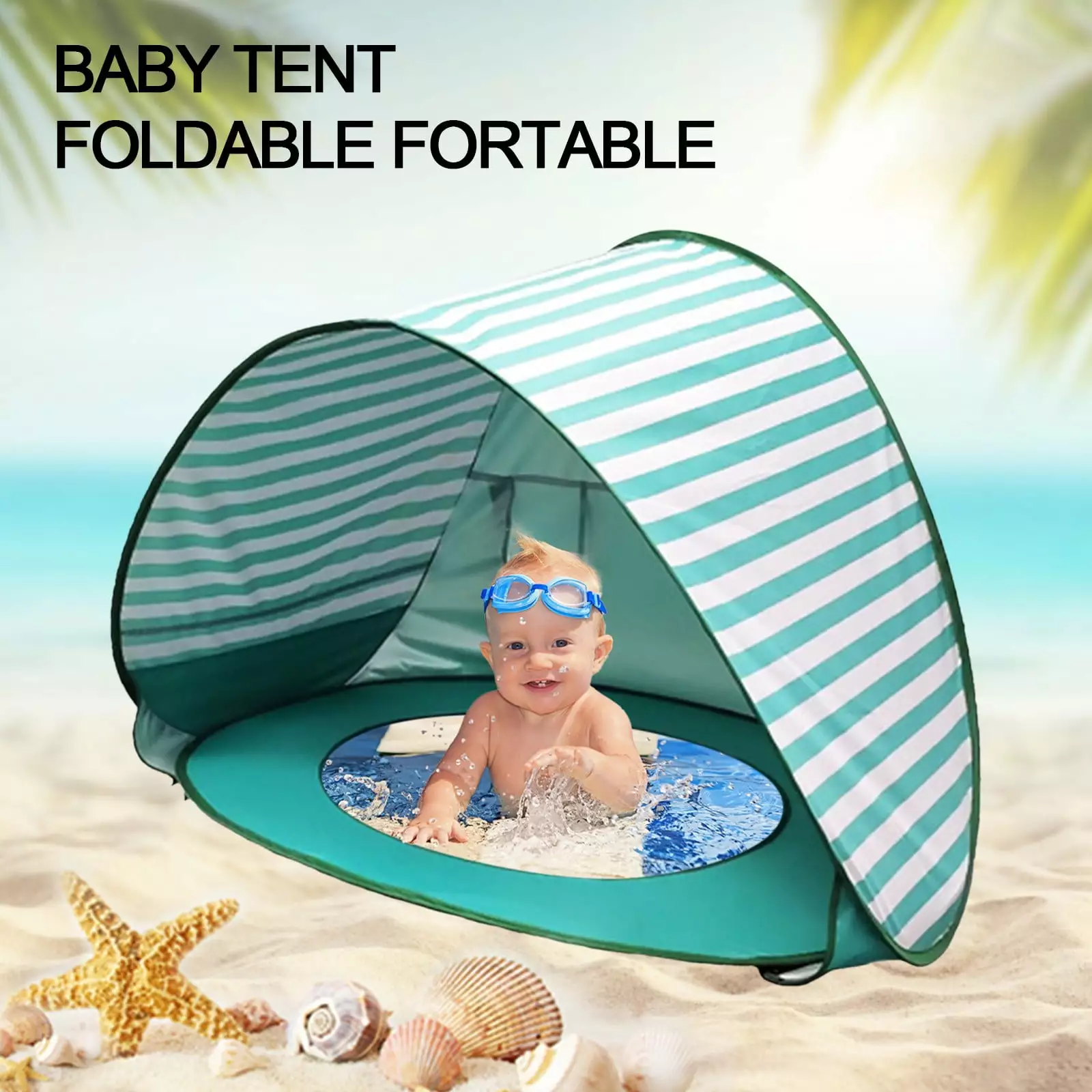 CFXNMZGR Baby Swimming Rings Beach Tent Pool Easy Fold Unique Sea World Baby Tent 50+ UPF Protected Outdoor Tent 3-48 Mont...