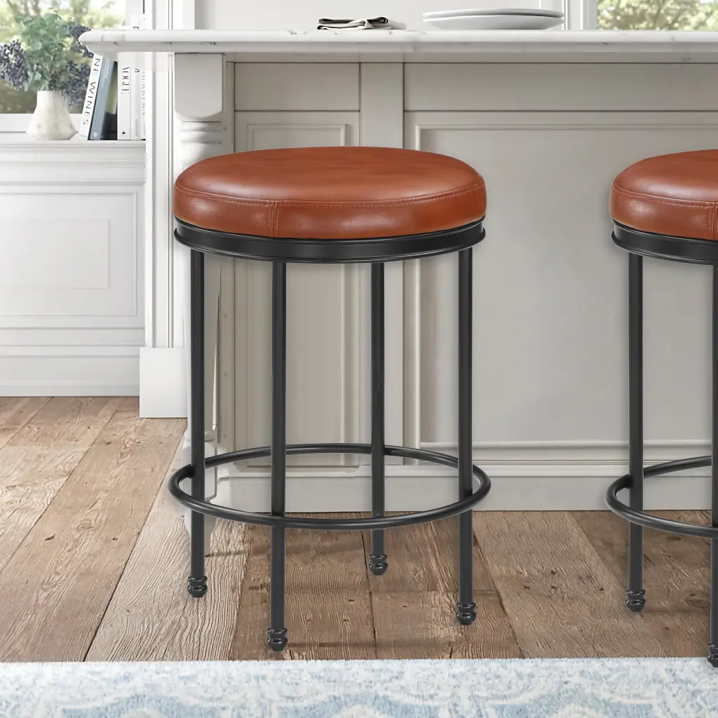 Michael Caramel Faux Leather Metal Backless Counter Height Stool ridgecrest home