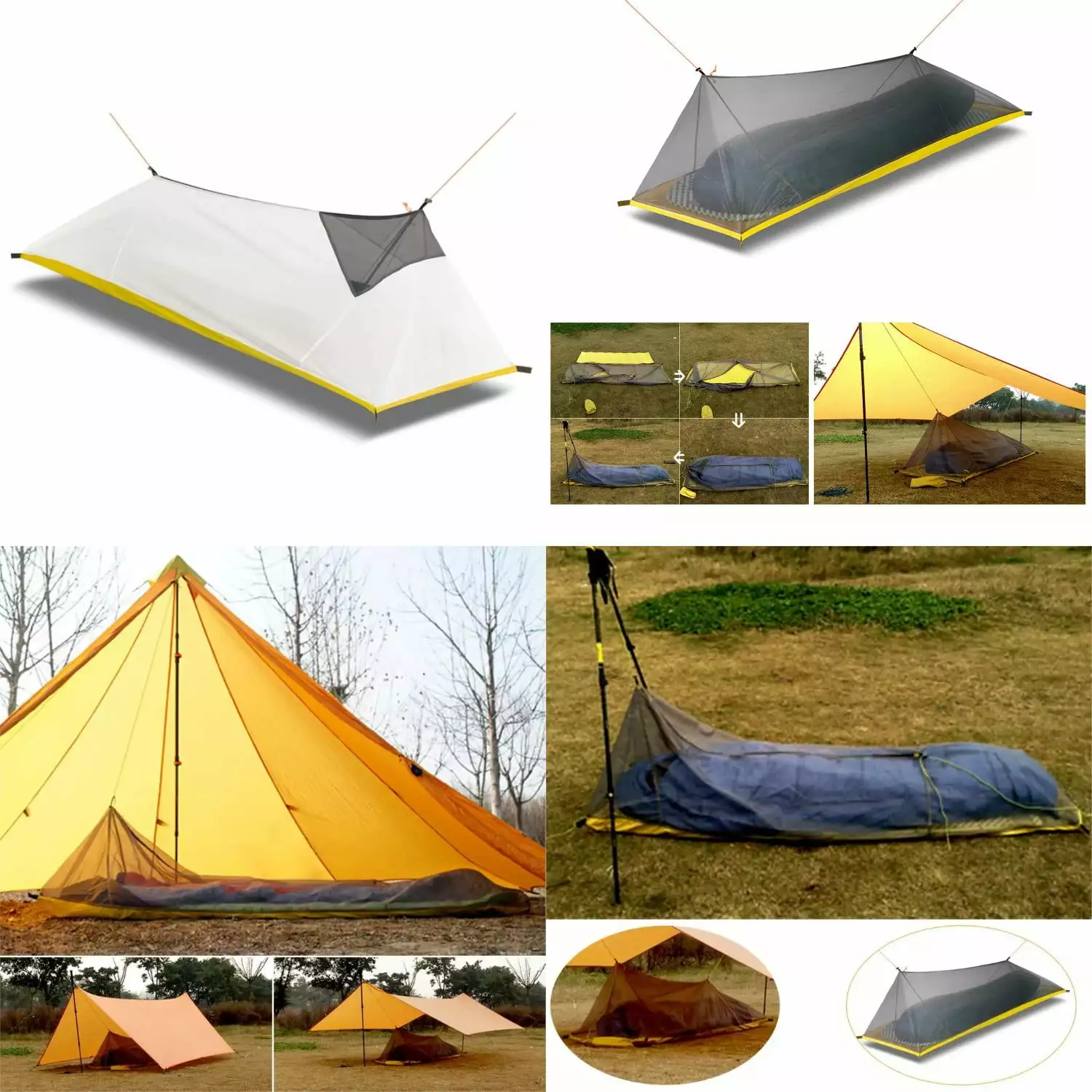 230g/260g Ultralight 1 Person Outdoor Camping Tent Summer Mesh Tent 40D 210T Nylon Body Inner Tent Vent Mosquito Net 3-4 S...