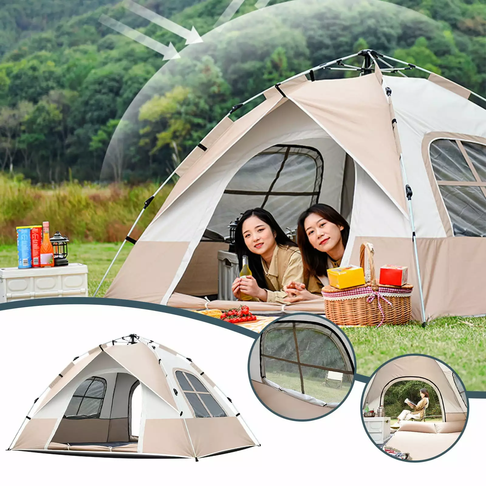 Kbndieu Automatic Outdoor Tent Rainproof Sun Protection Portable Folding Camping Hiking Picnic Equipment