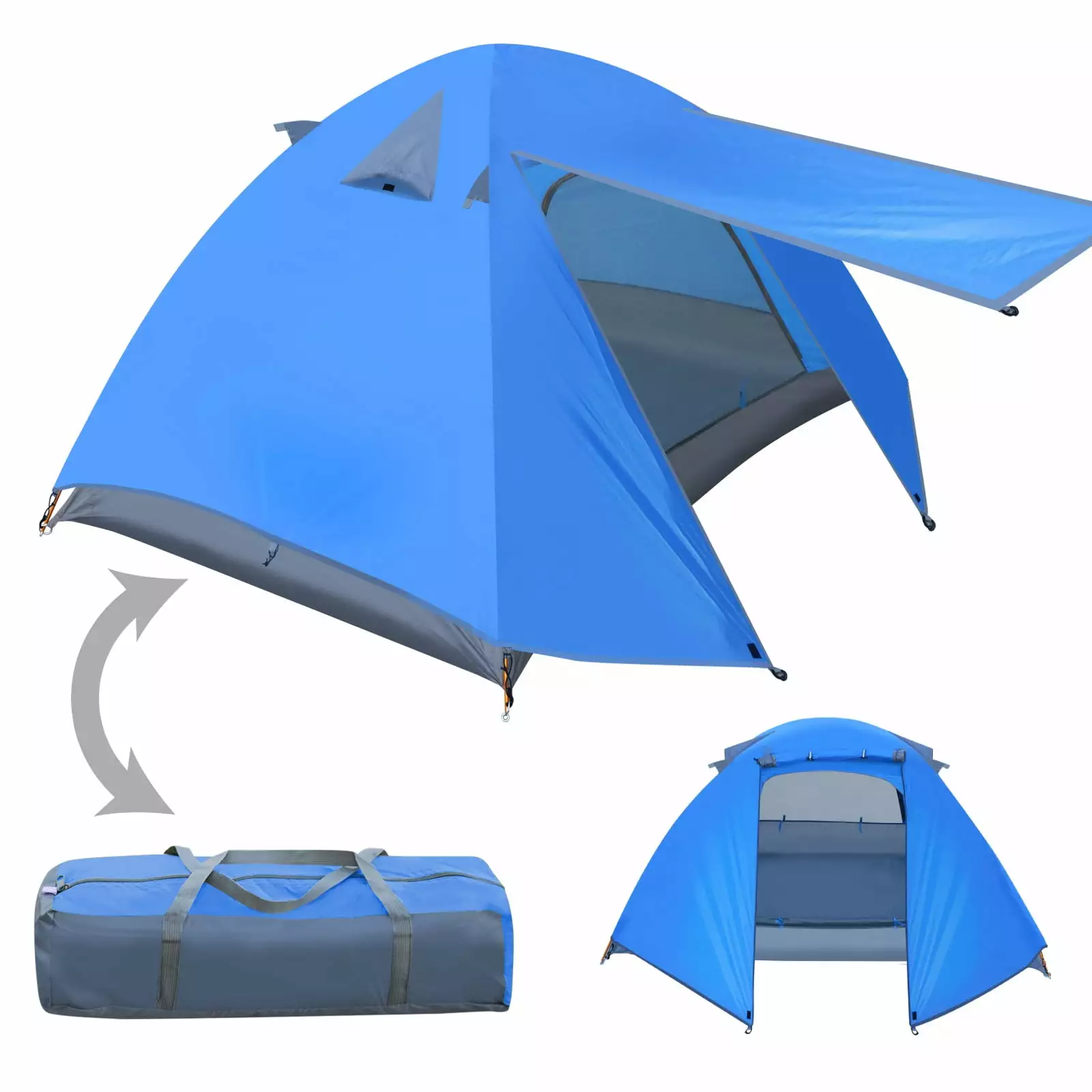 Sunrise Portable Tent 1-2 Person Hiking Backpacking Double Layer and Carry Bag Blue