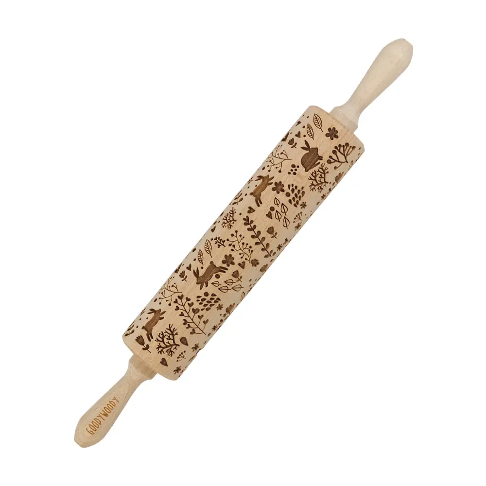 Goody Woody etched rolling pin cake roller, 46 cm, beech wood, bunny design