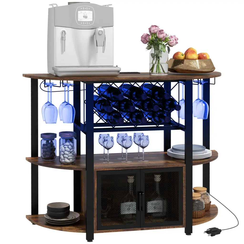 Homcom Wine Bar Cabinet Charging Station And Led Lights Industrial aosom business