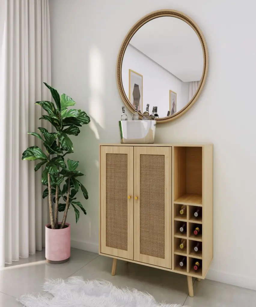 Bohemian Bar Cabinet Natural Rattan Doors and Removable Wine Rack atlantic inc.