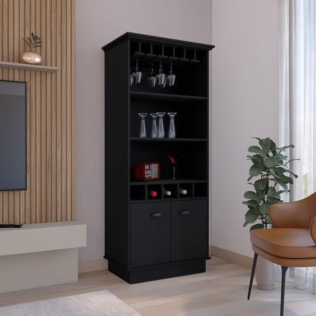 Bar Cabinet 70 Inch Wine Rack Upper Glass Cabinet Three Open Storage Shelves depot e-shop