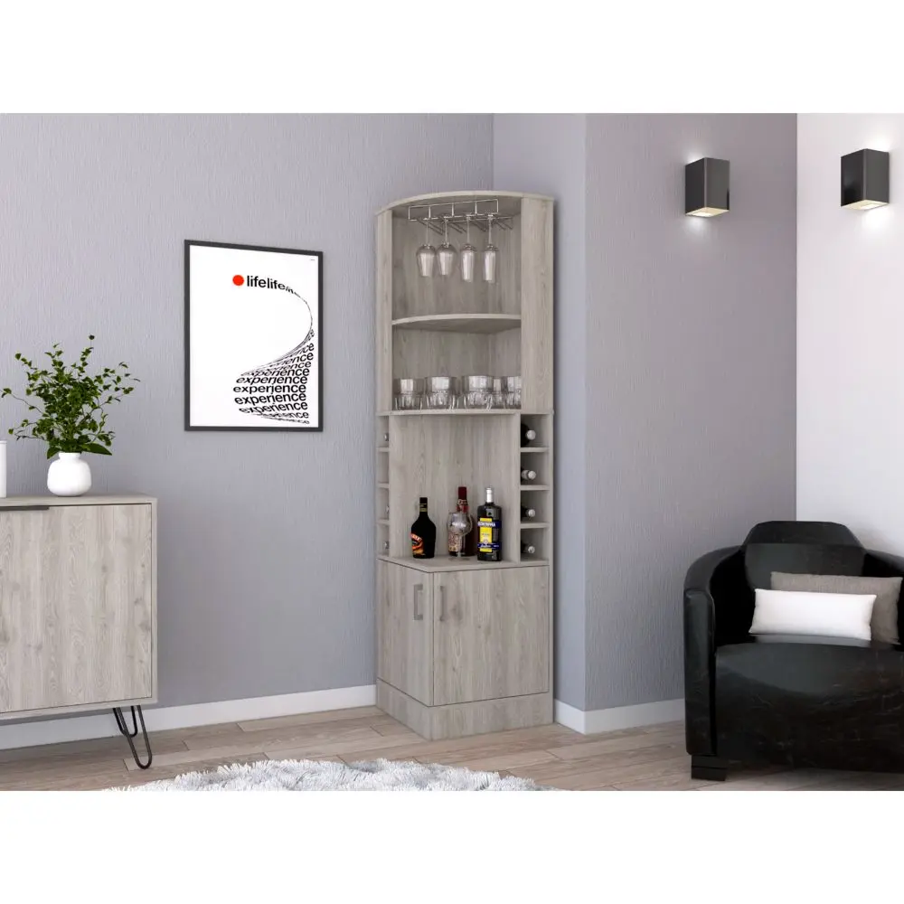 Corner Bar Cabinet 71 Inch Height Two Shelves And Crystal Holder Modern Home Bar depot e-shop
