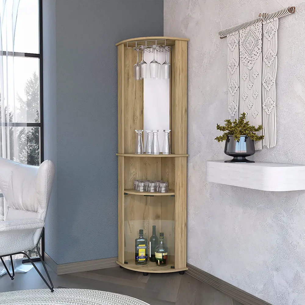 Oregon Corner Bar Cabinet 3 Tier Shelf Crystal Rack Freestanding fm furniture