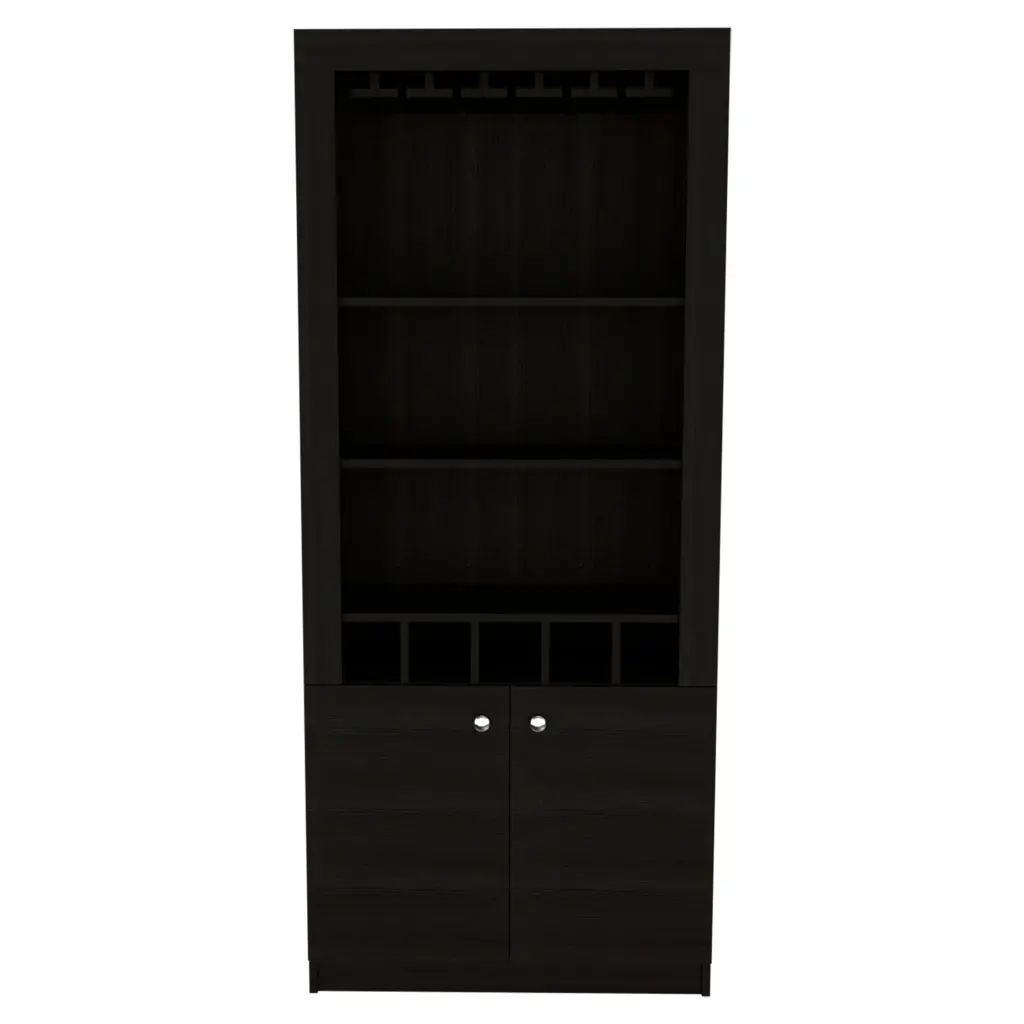 Black Wengue 3 Shelf Rectangle 5 Bottle Bar Cabinet Black Particle Board furniture max