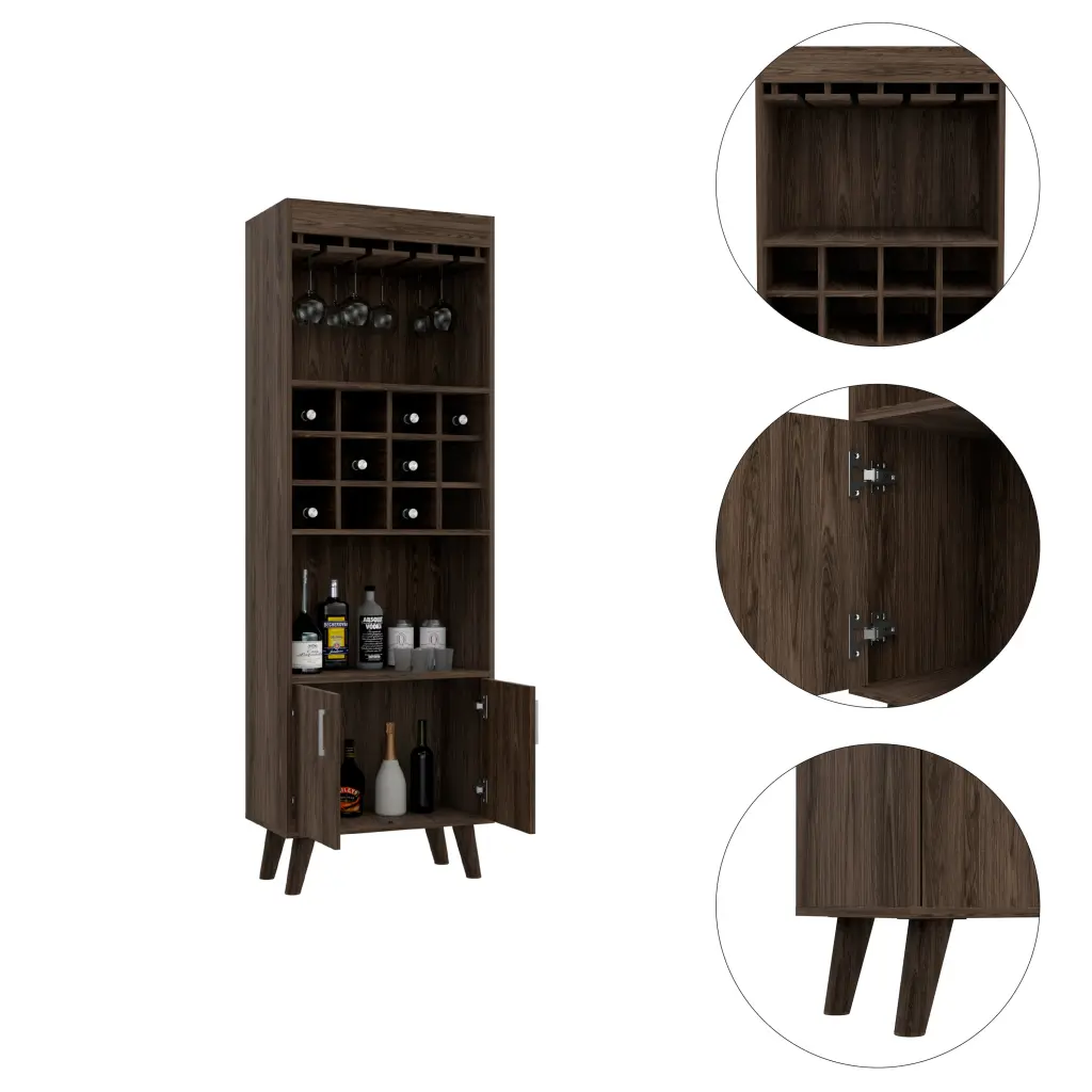 Dark Walnut 1 Drawer 2 Shelf Bar Cabinet Brown Particle Board Home Bar furniture max