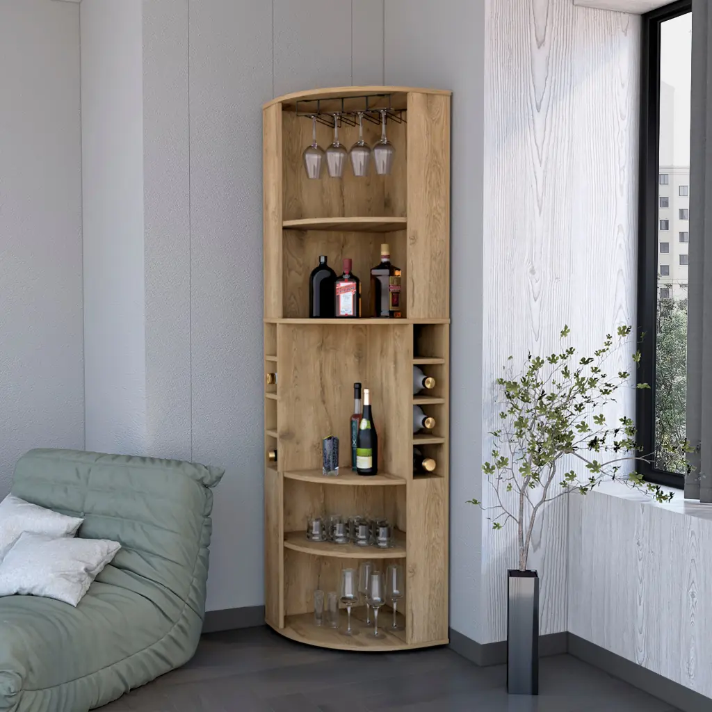 Macadamia 5 Shelf Vertical Corner Bar Cabinet furniture max