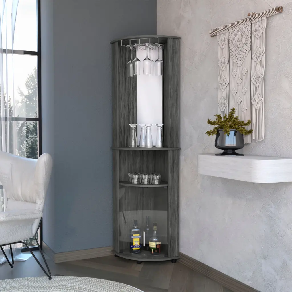 Smokey Oak 3 Tier Shelf Bar Cabinet 4 Shelves Gray Storage Unit furniture max