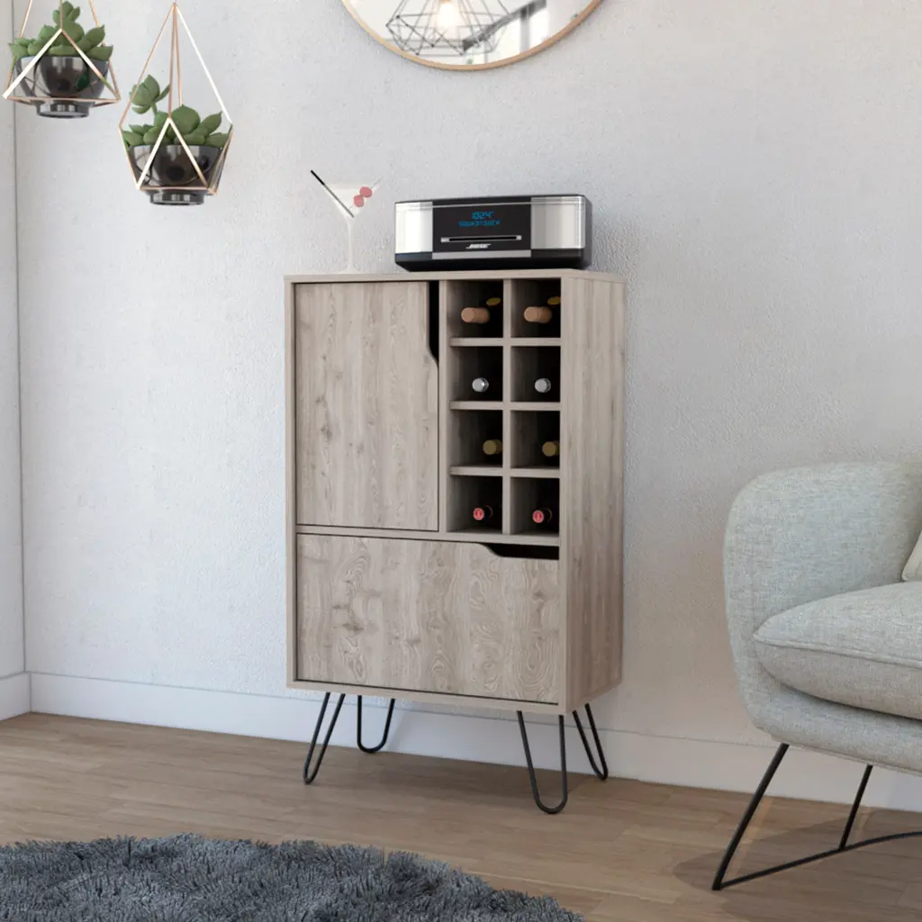 Thorndike 8 Bottle Rectangle Bar Cabinet Light Oak Wine Storage Cabinet furniture max