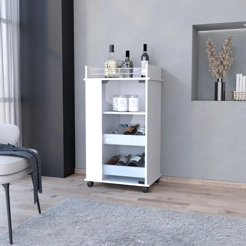 Willow Park Glass Door Bar Cabinet Bottle Holder And Casters White furniture max