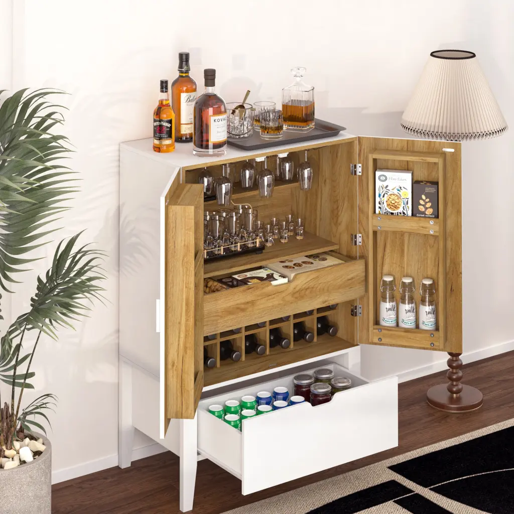 Bar Cabinet Wine Bar Liquor Storage Credenza Sideboard Wine Rack jxy furniture