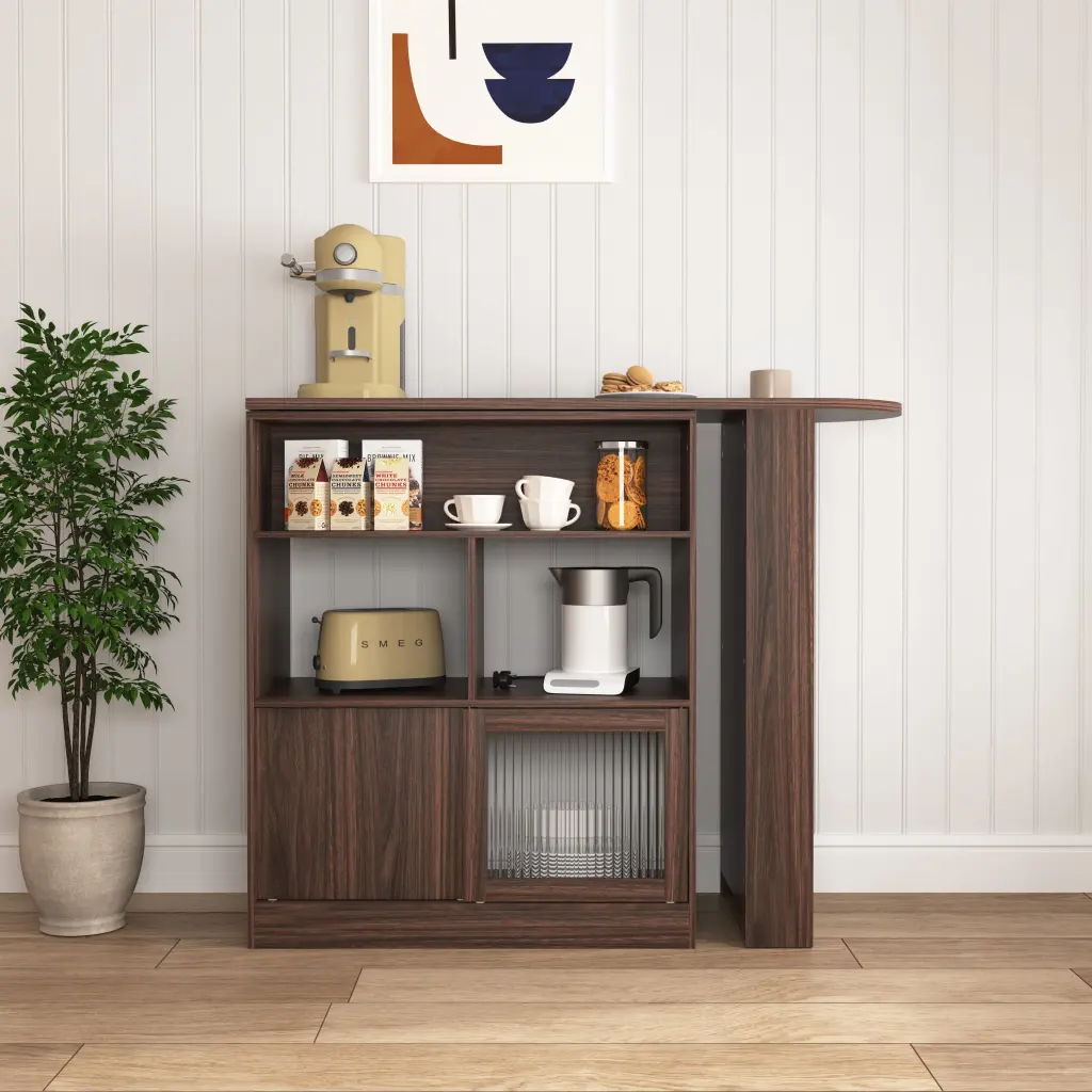 Modern Bar Cabinet Rotating Top Counter Height Dining Cabinet Wine Storage newmark