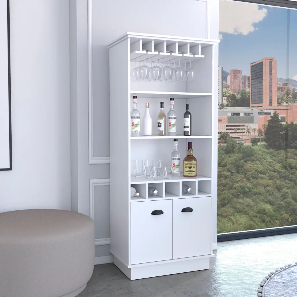Dundee 70 Inch High 10 Crystal Bar Cabinet 5 Cubbies And 3 Open Shelves rta muebles colombia