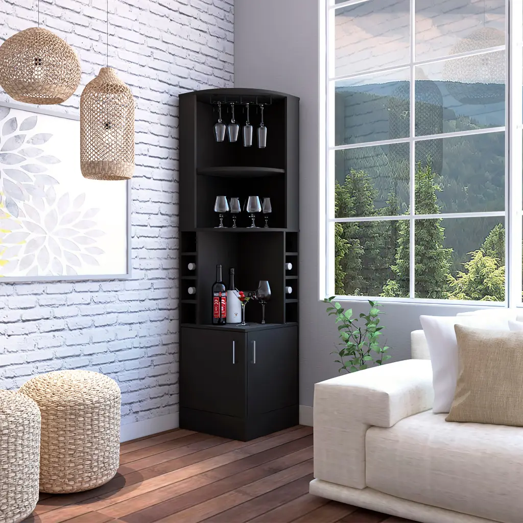 Kava Being Corner Bar Cabinet Glass Rack and Double Doors rta muebles colombia