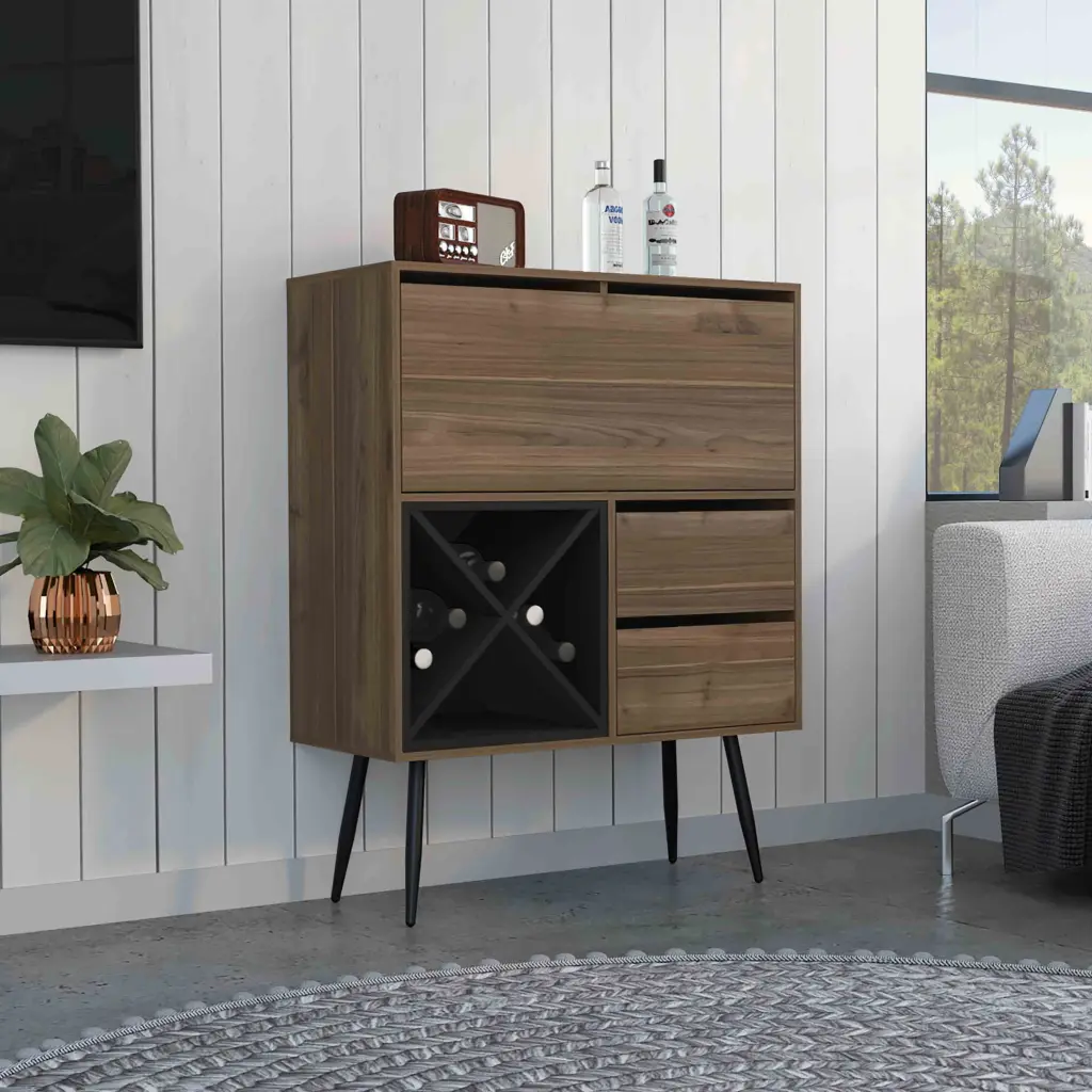 Prunus Bar Cabinet Two Drawers Mahogany Black Finish rta muebles colombia