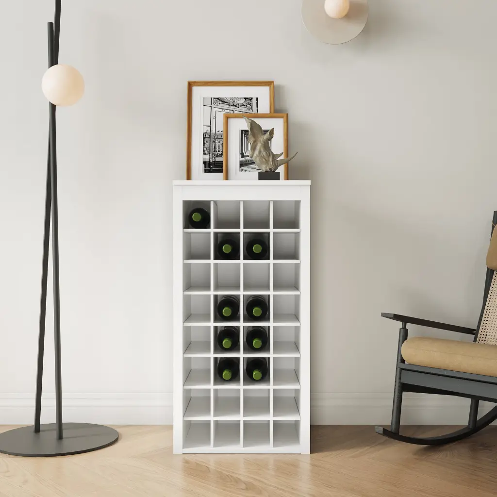 Brown Walnut Hue Modular 32 Wine Bar Cabinet Buffet Storage White Finish shouguang simaite trade co.ltd