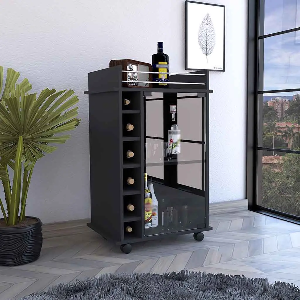 Baltimore Two Tier Bar Cabinet Crystal Door and Six Wine Cubbies treevol furniture