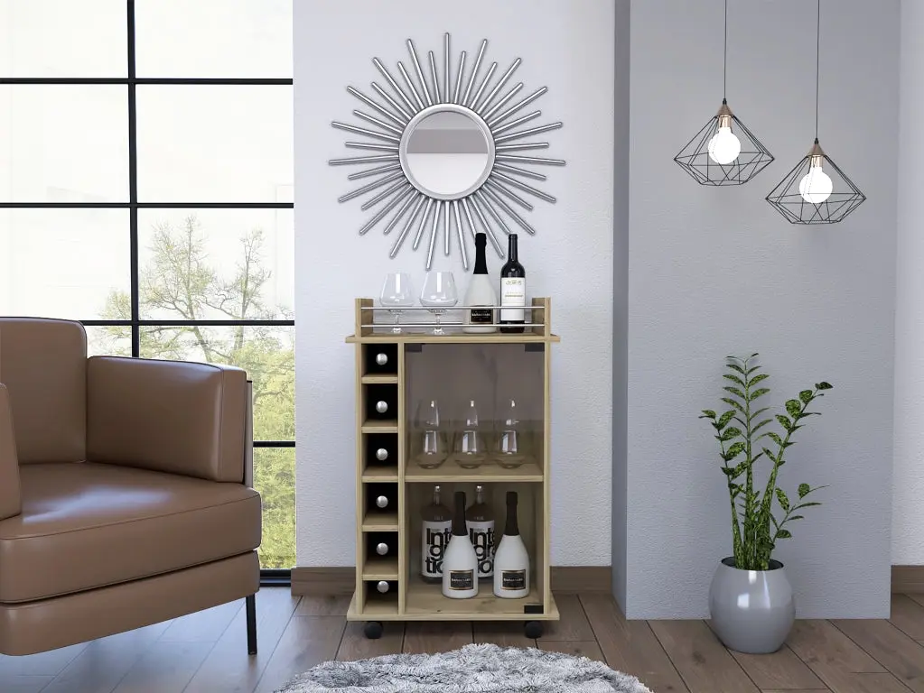Two Tier Bar Cabinet Glass Door and Six Wine Cubbies treevol furniture