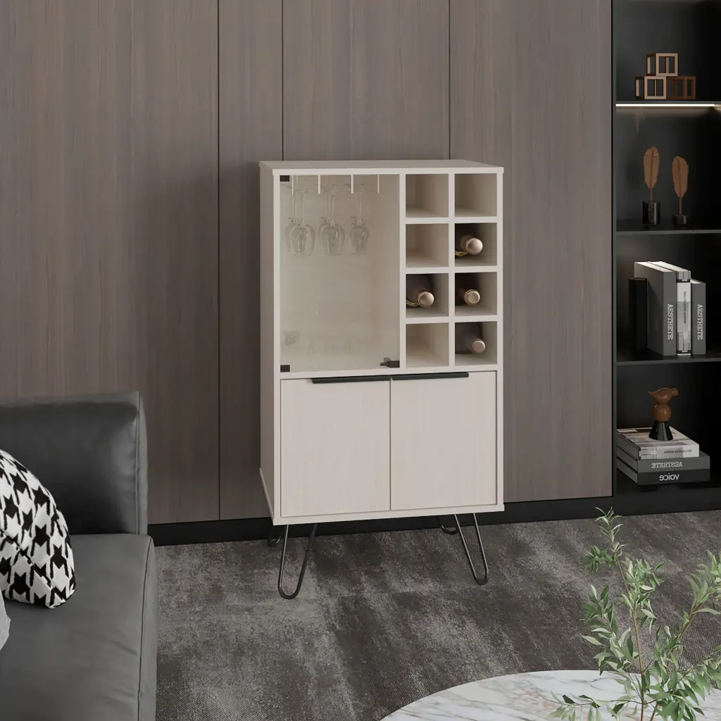 Aster 23 Inch Wide Double Door Bar Cabinet Glass Compartment Elegant Storage tuhome